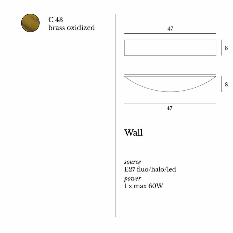 Modernes Design Messing Wandleuchte 47xH8x th 8 cm Blandine