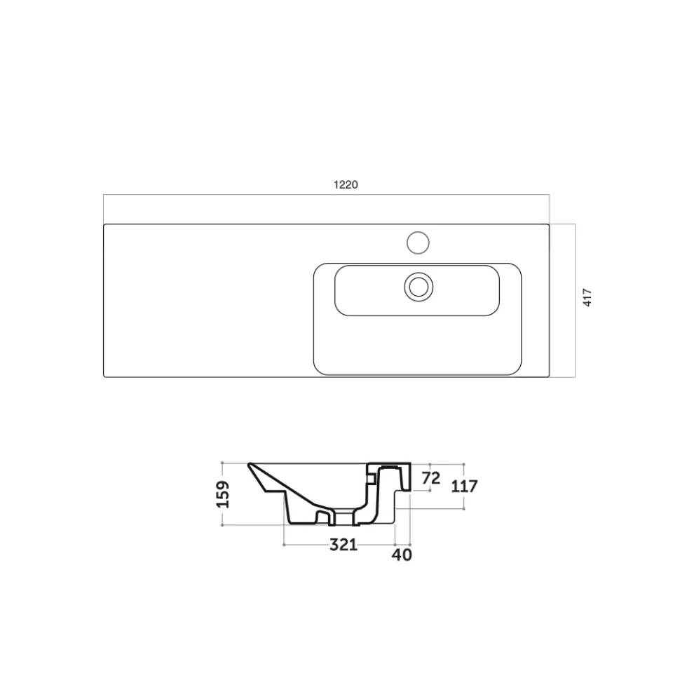 Modernes Einbau- und Aufsatzwaschbecken rechts aus Maida-Keramik