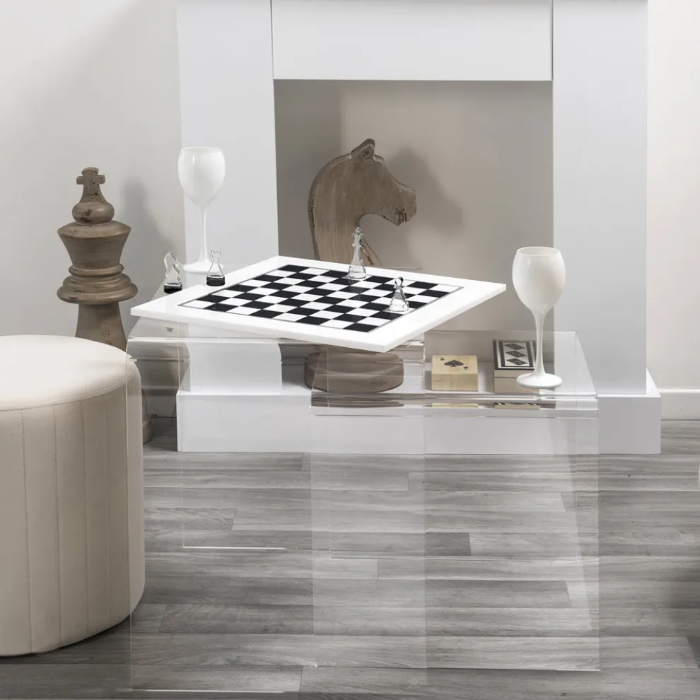 Modernes Schachbrett aus schwarzem oder weißem Plexiglas Made in Italy – Schachmatt