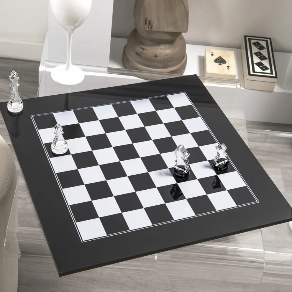 Modernes Schachbrett aus schwarzem oder weißem Plexiglas Made in Italy – Schachmatt