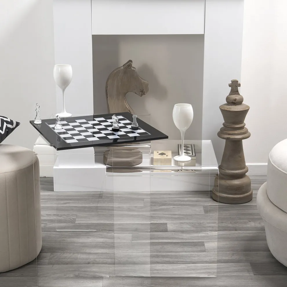 Modernes Schachbrett aus schwarzem oder weißem Plexiglas Made in Italy – Schachmatt