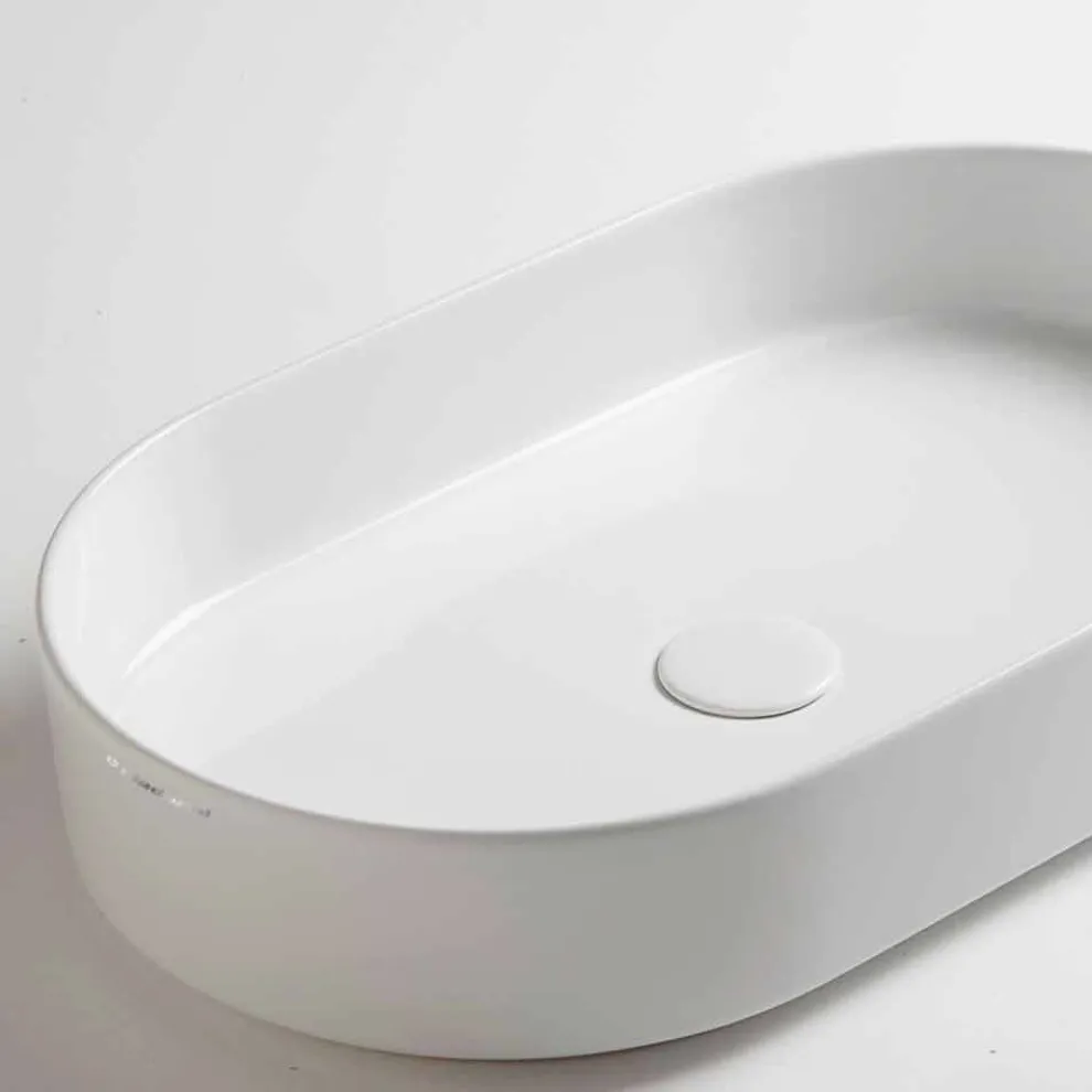 Modernes und ovales Aufsatzwaschbecken aus Keramik Made in Italy - Dable