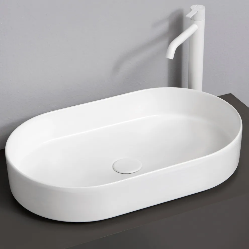 Modernes und ovales Aufsatzwaschbecken aus Keramik Made in Italy - Dable