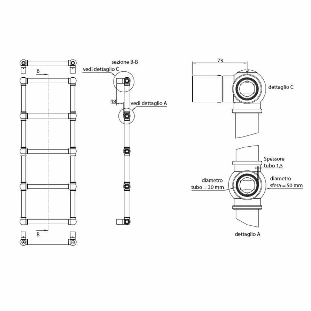 Modularer hydraulischer Handtuchwärmer 194 W Chrom-Messingrohr - Caesar