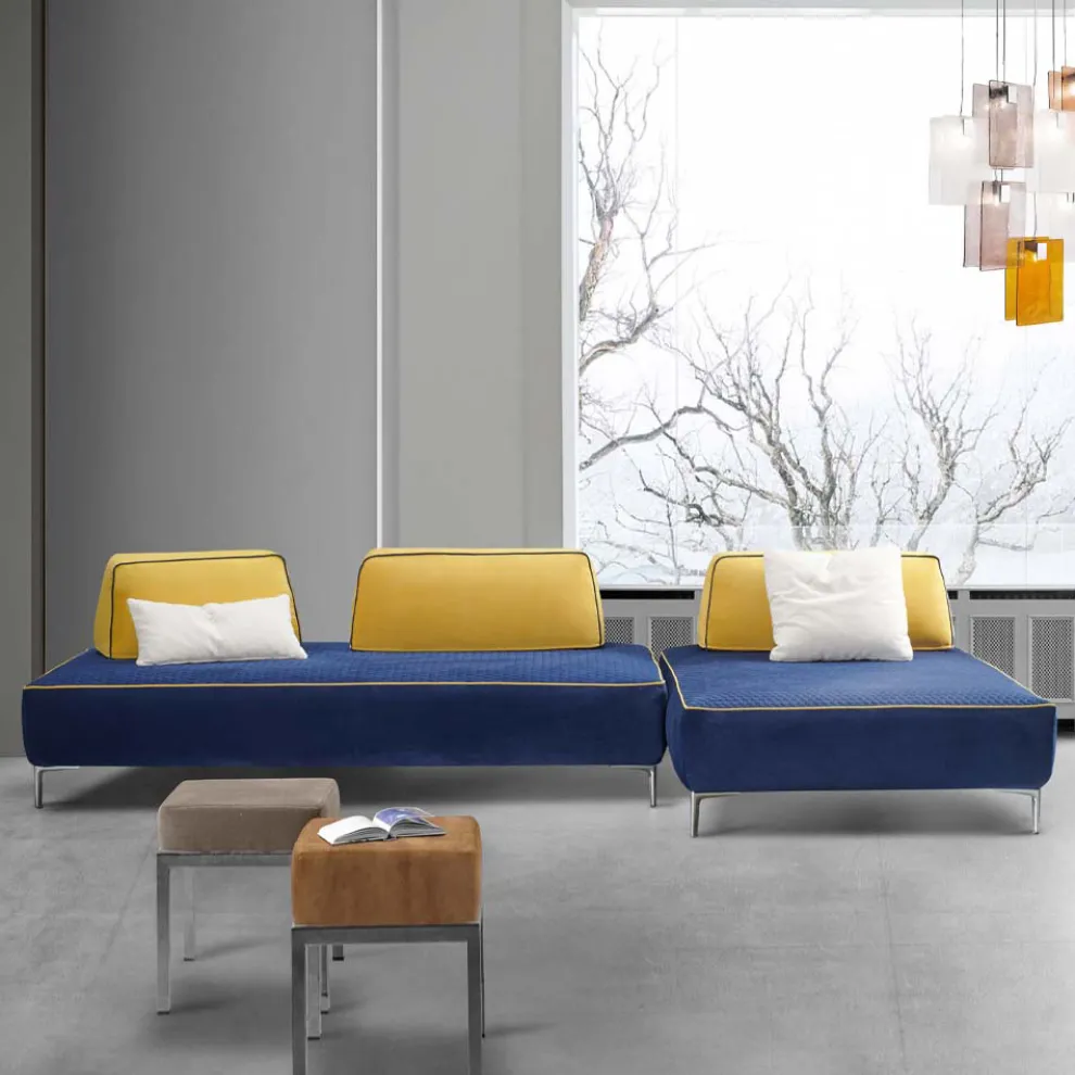 Modulares 4-Sitzer-Wohnzimmersofa aus blauem Stoff Made in Italy - Mykonos
