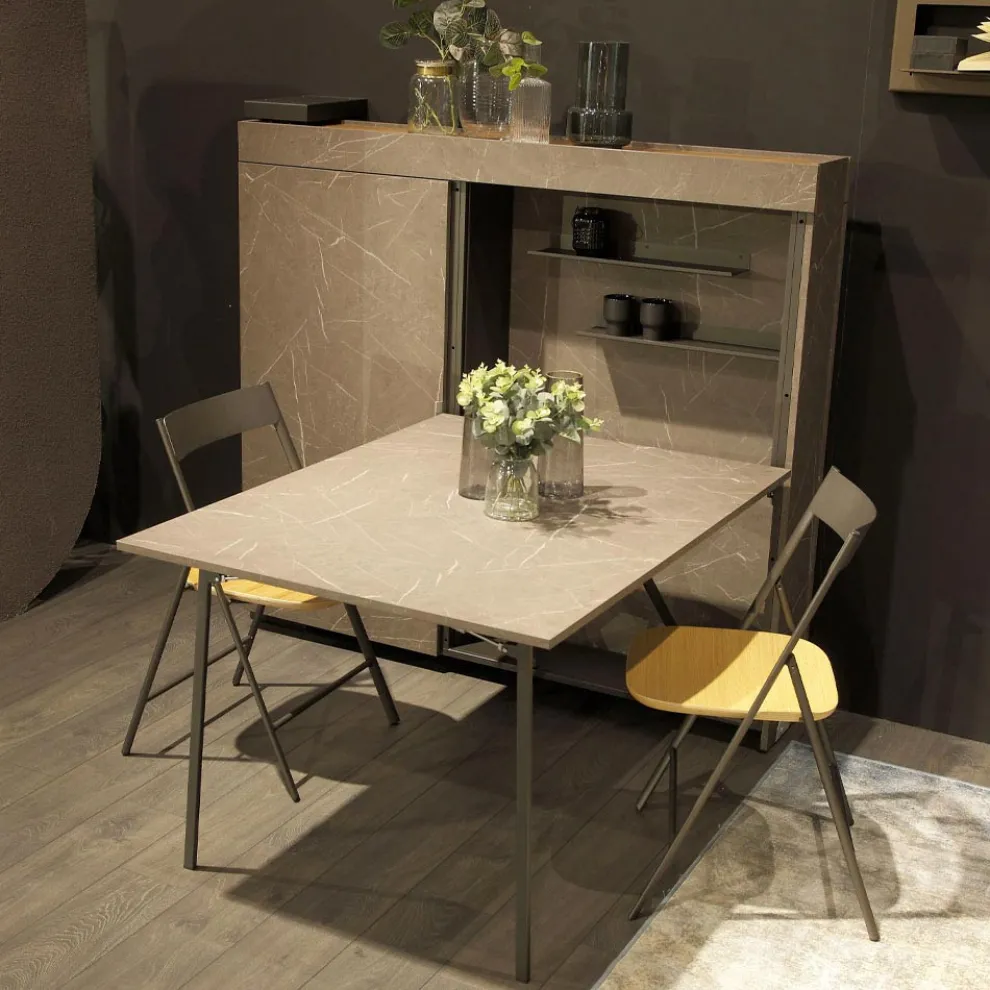 Multifunktionaler Drehschrank mit TV-Ständer und integriertem Tisch, hergestellt in Italien – Illusione