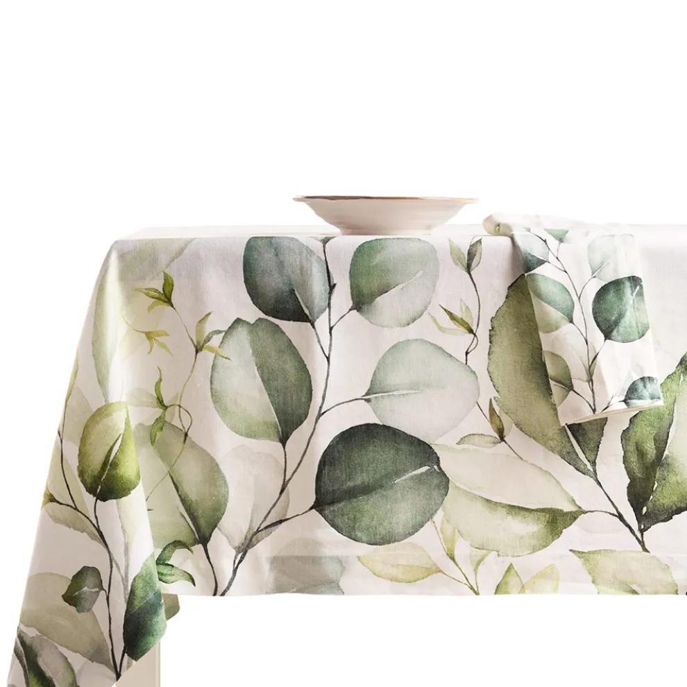 Bedruckte und gewaschene Tischdecke aus reinem Leinen, hergestellt in Italien - Fantasy