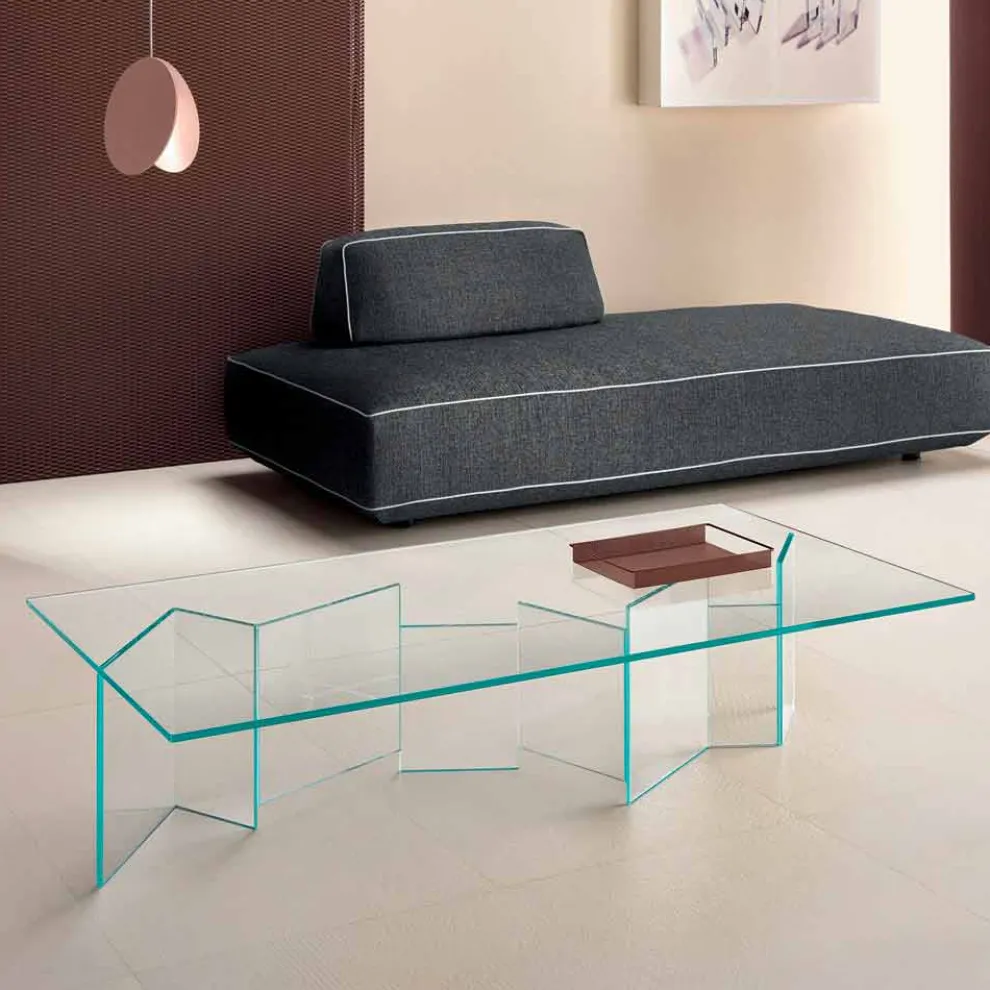 Niedriger Couchtisch aus extra klarem Glas 2 Größen Made in Italy - Random