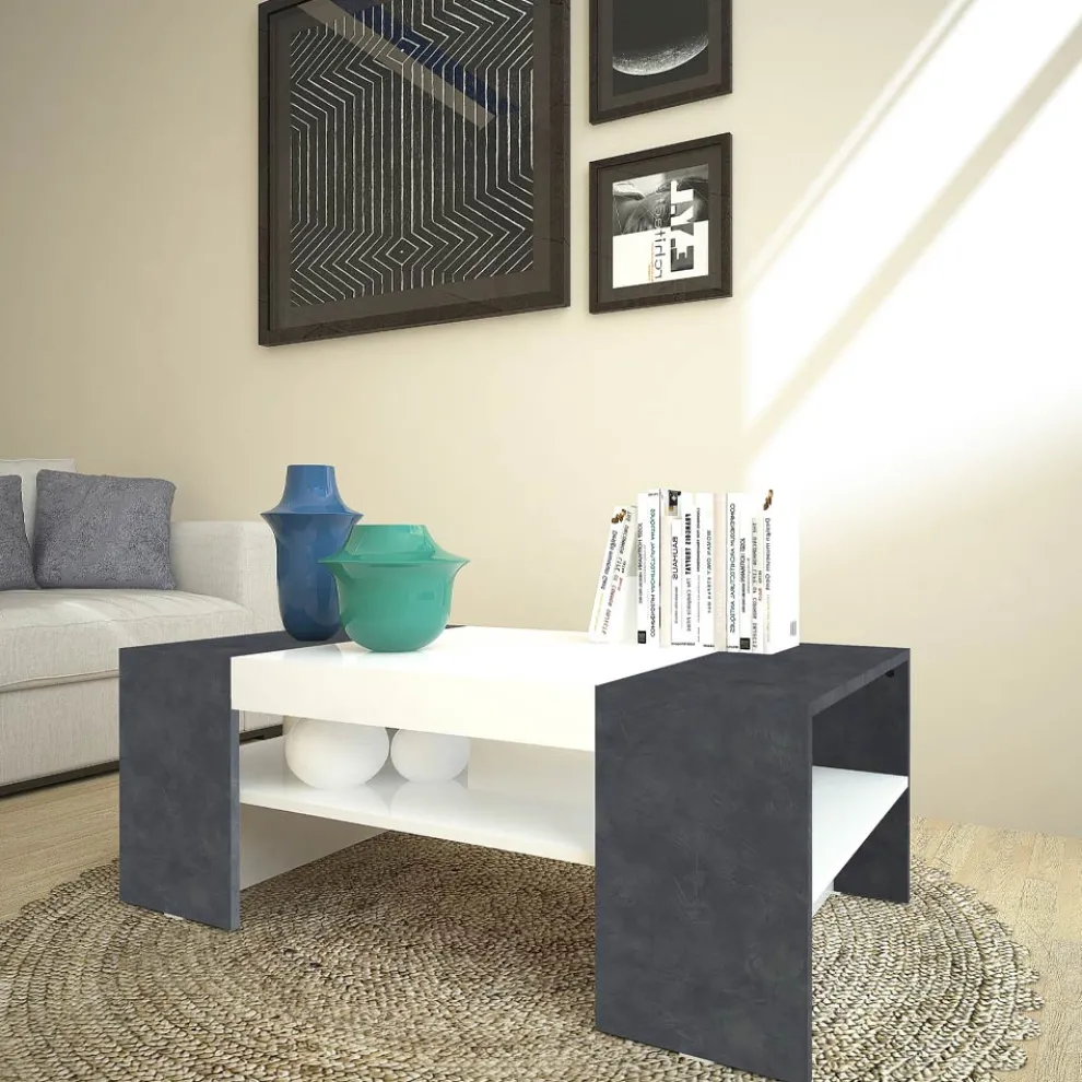 Niedriger Couchtisch für das Wohnzimmer aus weißem Holz 3 Ausführungen - Rames