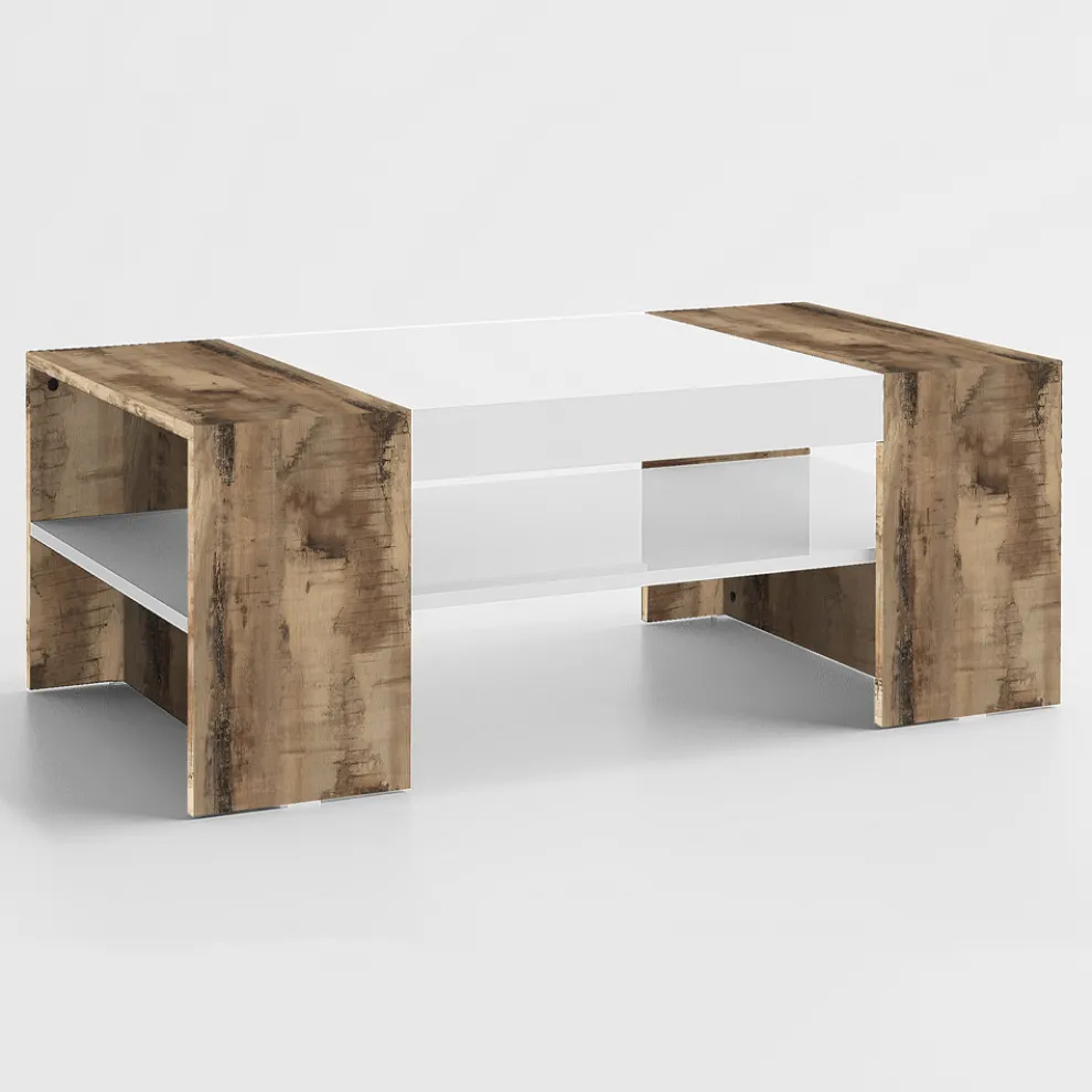 Niedriger Couchtisch für das Wohnzimmer aus weißem Holz 3 Ausführungen - Rames