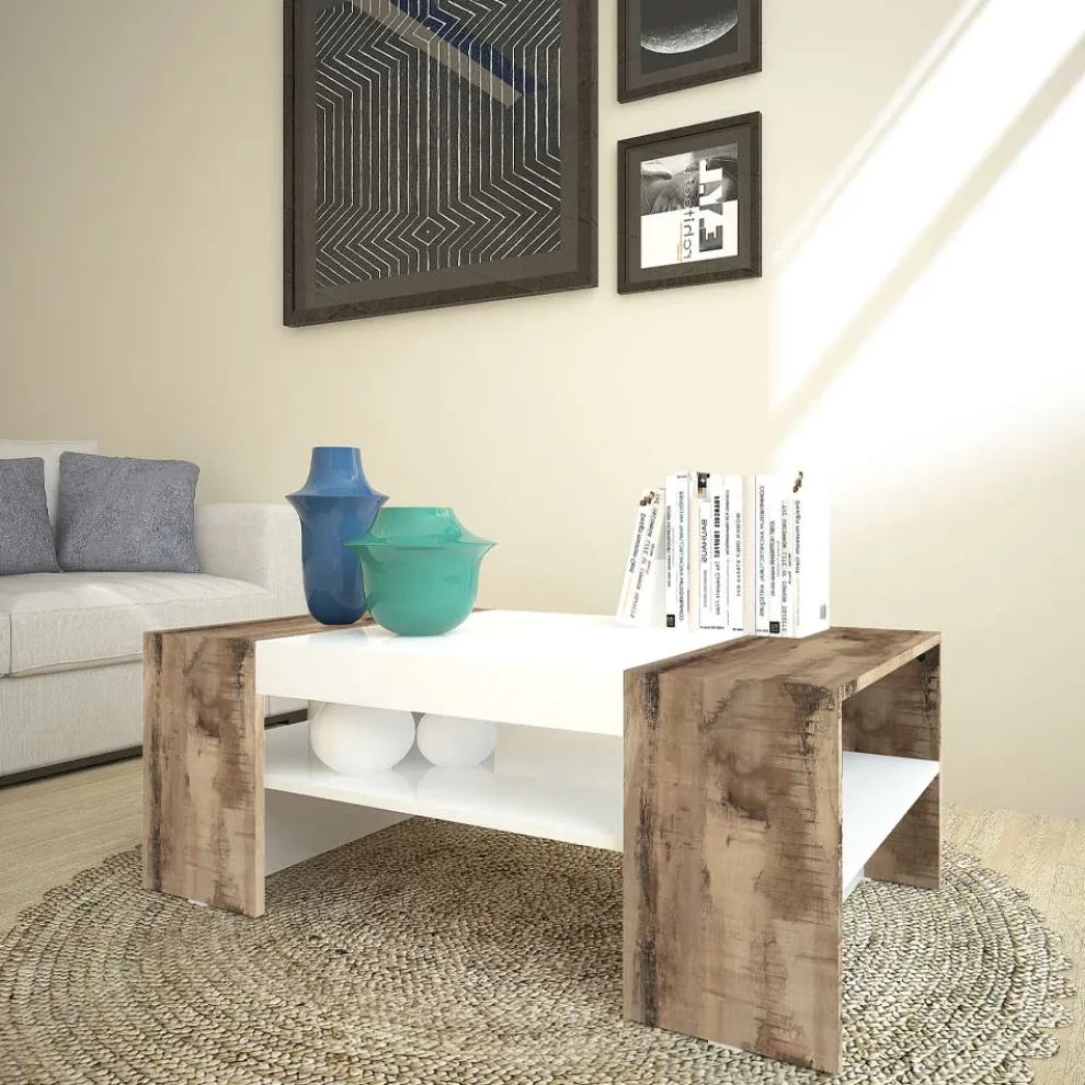 Niedriger Couchtisch für das Wohnzimmer aus weißem Holz 3 Ausführungen - Rames