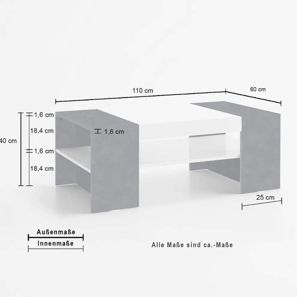 Niedriger Couchtisch für das Wohnzimmer aus weißem Holz 3 Ausführungen - Rames