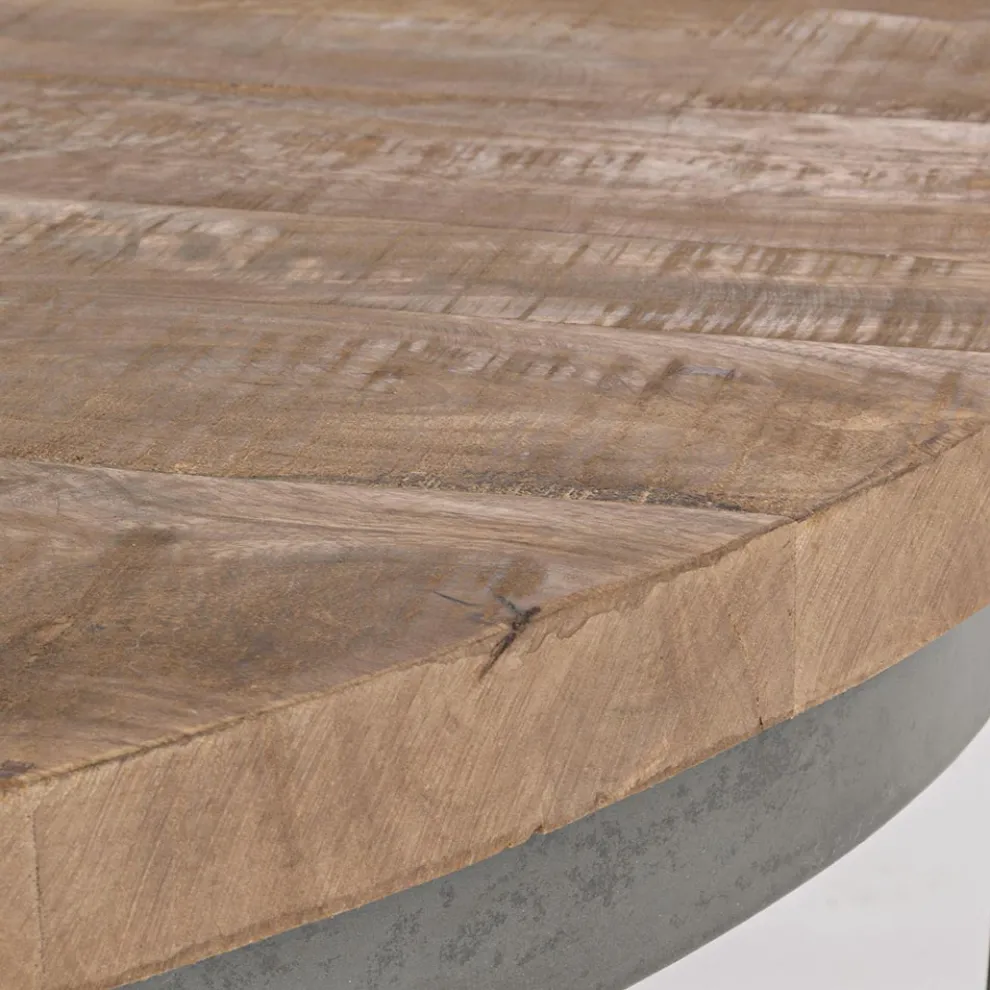 Niedriger runder Wohnzimmer-Couchtisch aus Mangoholz und Stahl - Moncheri