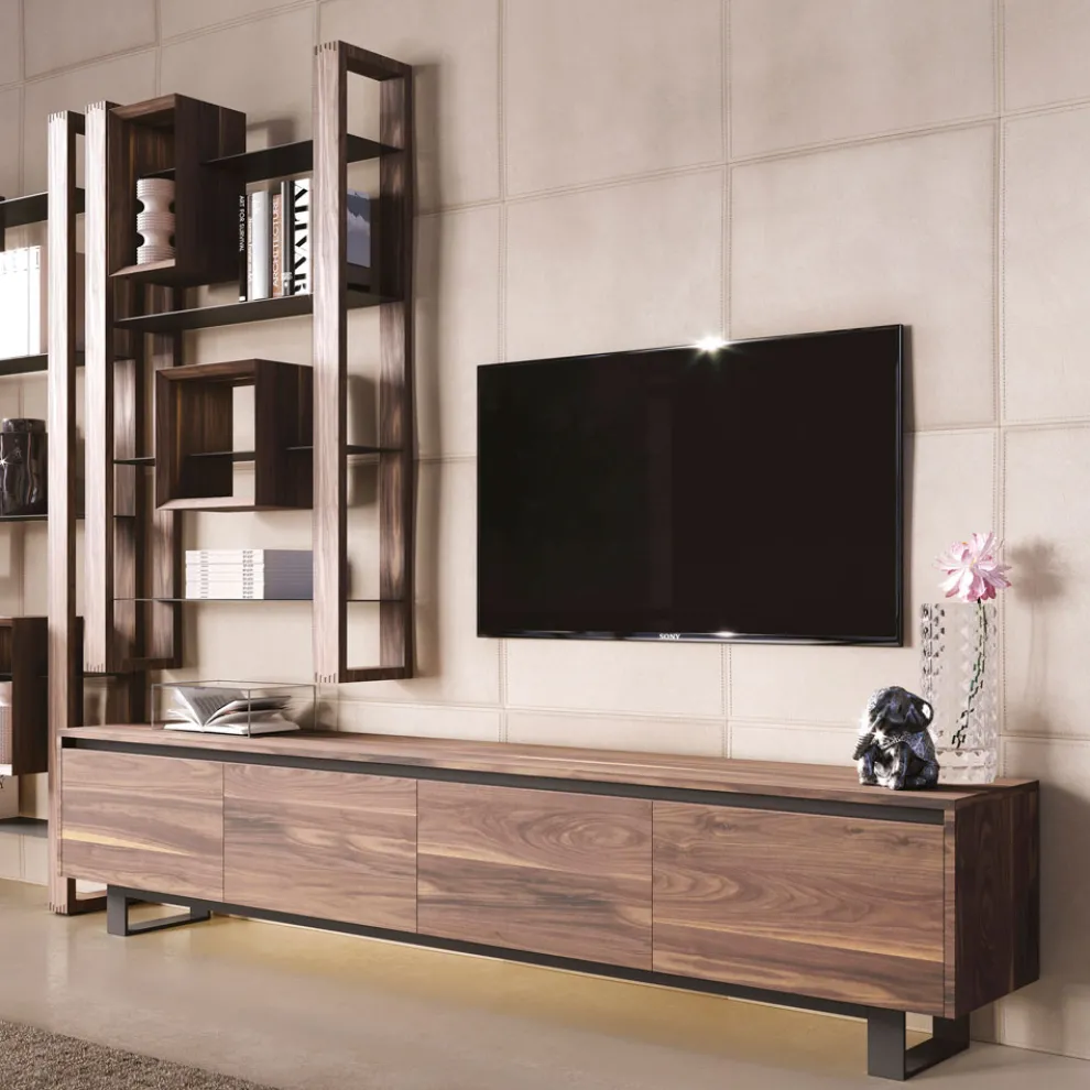 Niedriges Sideboard aus Holz mit Metallgestell Made in Italy - Berta