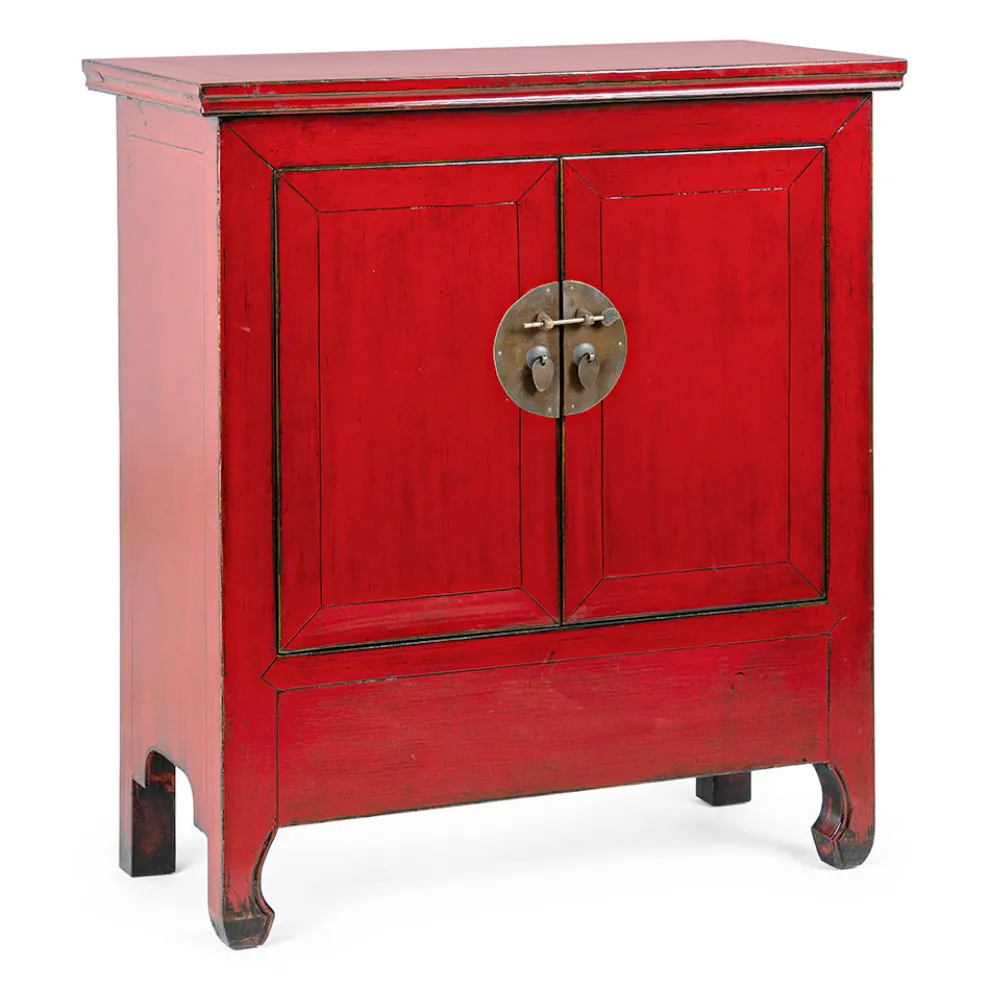 Niedriges Vintage Sideboard mit 2 Türen aus rotem Ulmenholz Homemotion - Konan