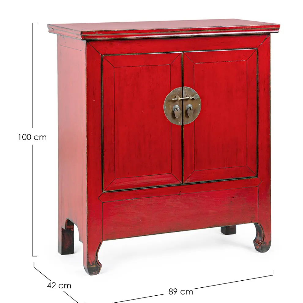 Niedriges Vintage Sideboard mit 2 Türen aus rotem Ulmenholz Homemotion - Konan