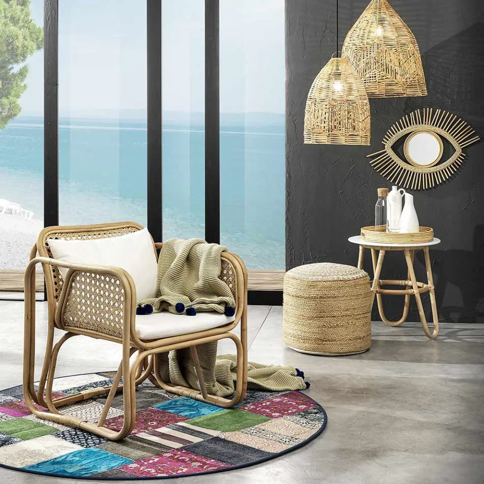 Outdoor- und Indoor-Rattan-Sessel und Saia-Stoffkissen – Voir