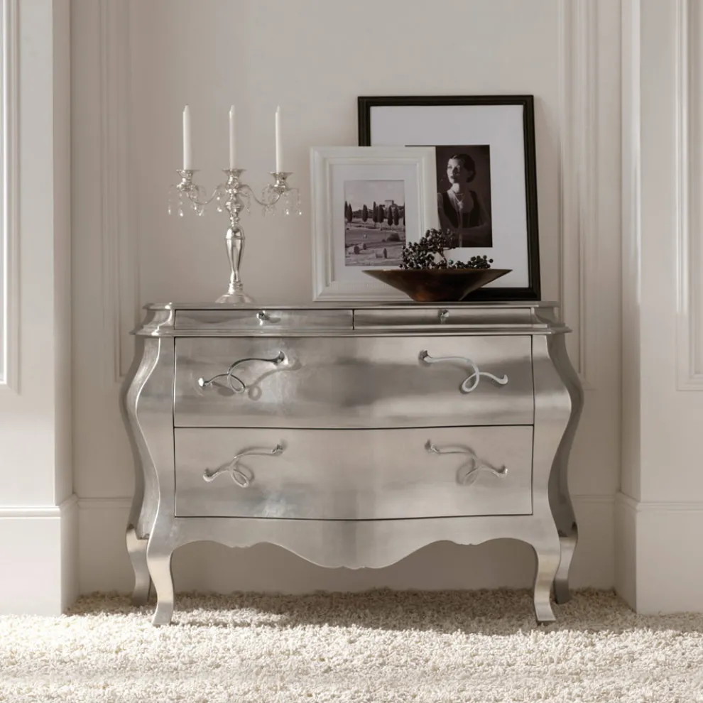 Kommode aus Massivholz mit Blattsilber-Finish, hergestellt in Italien – Brügge