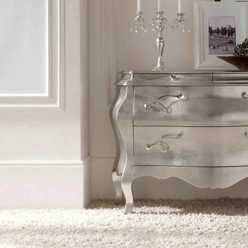 Kommode aus Massivholz mit Blattsilber-Finish, hergestellt in Italien – Brügge