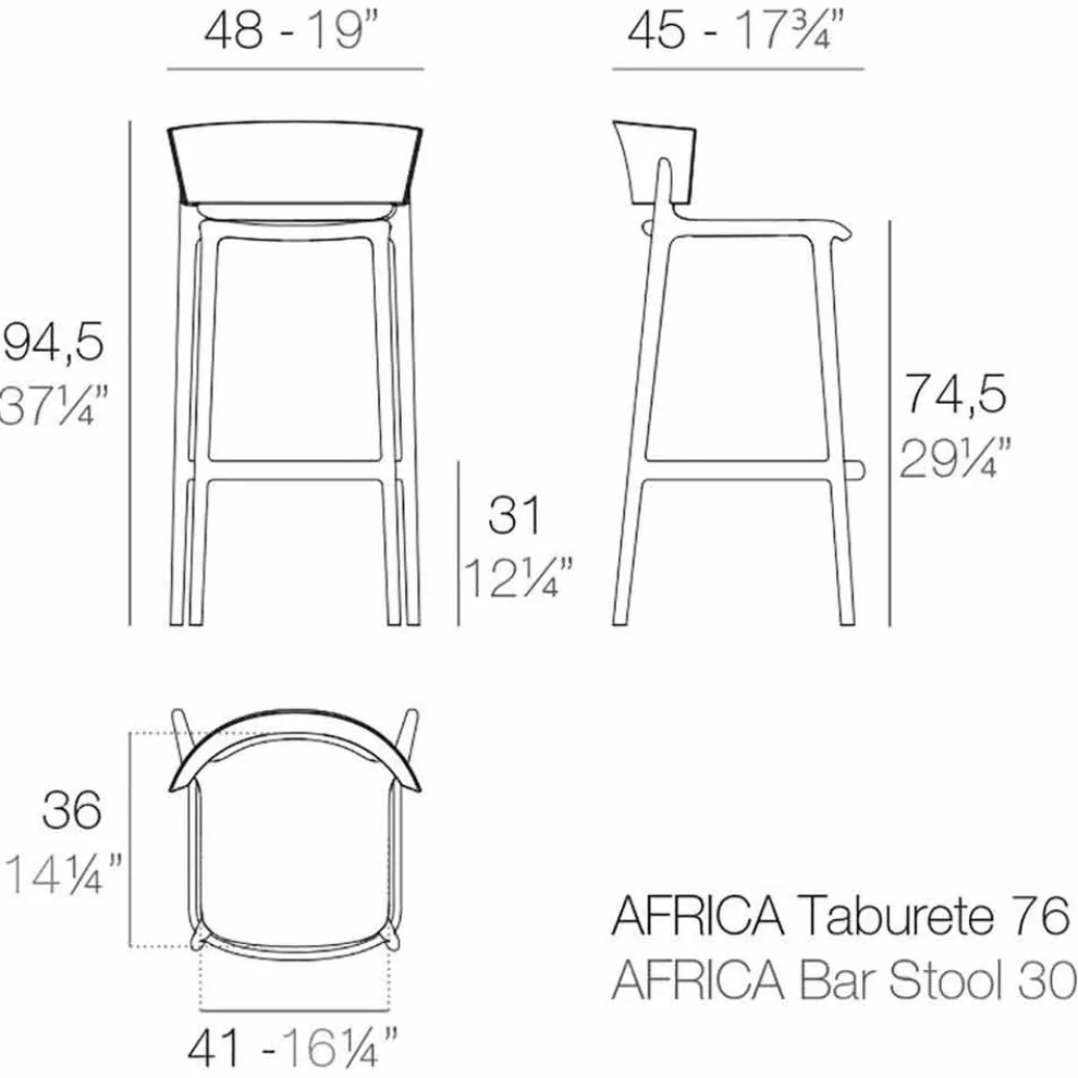 Moderner Außenhocker Africa Vondom aus Polypropylen mit Glasfaser, 4 Stück