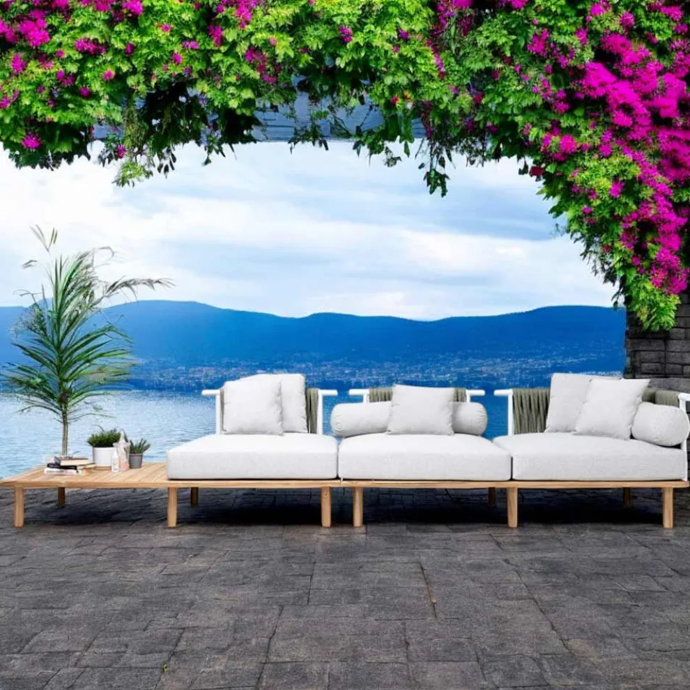 4-Sitzer-Sofa aus Teakholz, Seilgeflecht und Kissen - Bellatrix