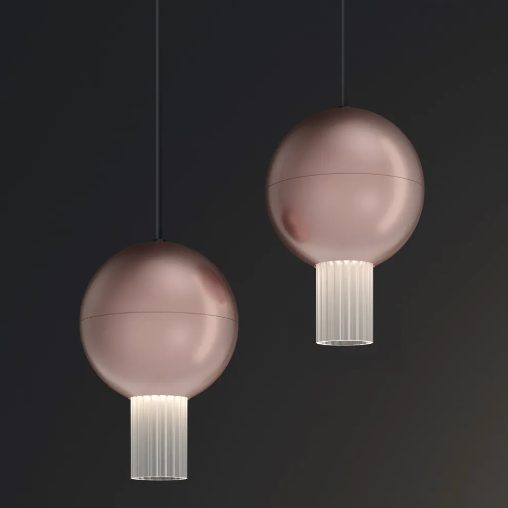 Oris Metall-Pendelleuchte mit Canneté-Glaszylindern