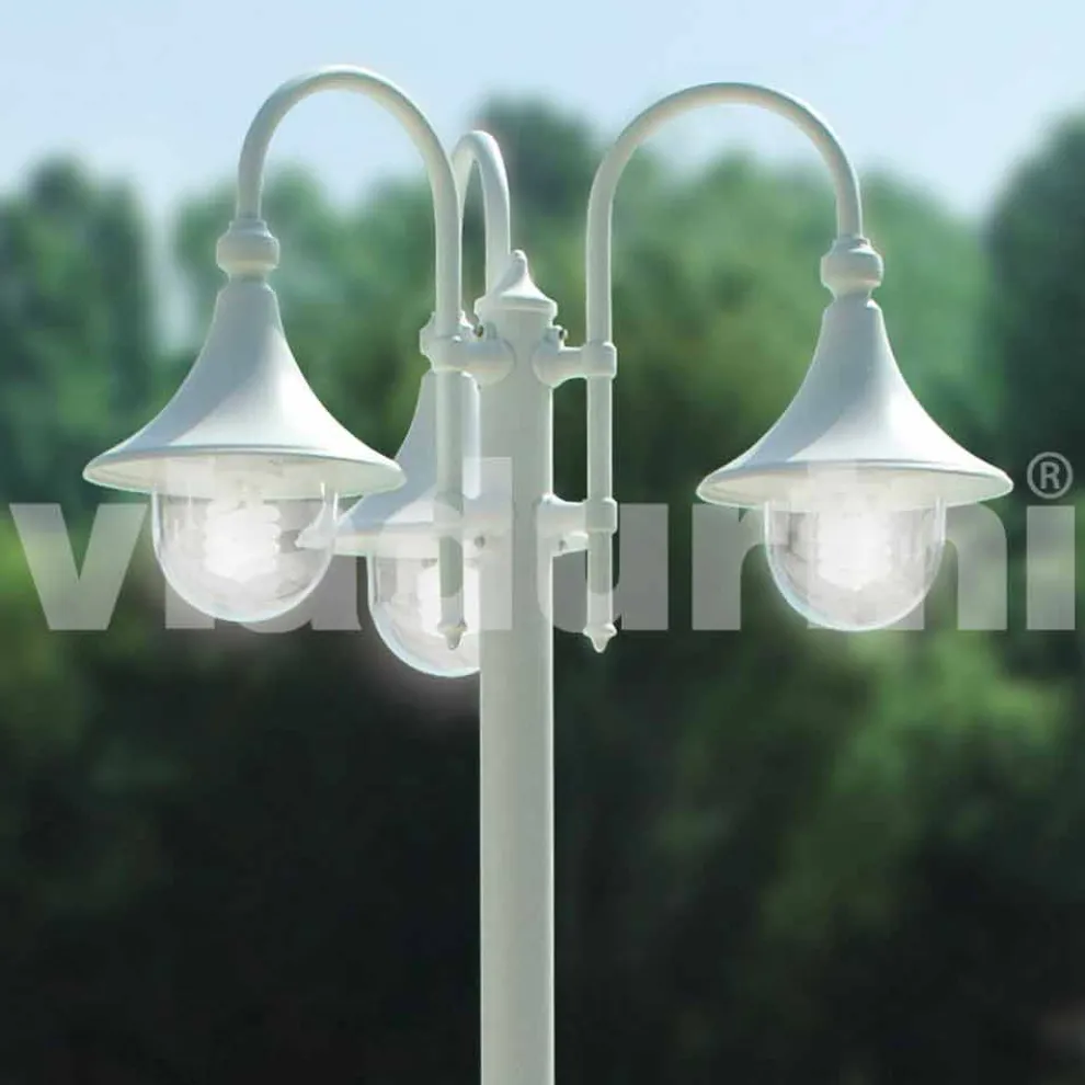 Outdoor drei Lichter Laternenpfahl aus weißem Aluminium, made Italy, Anusca