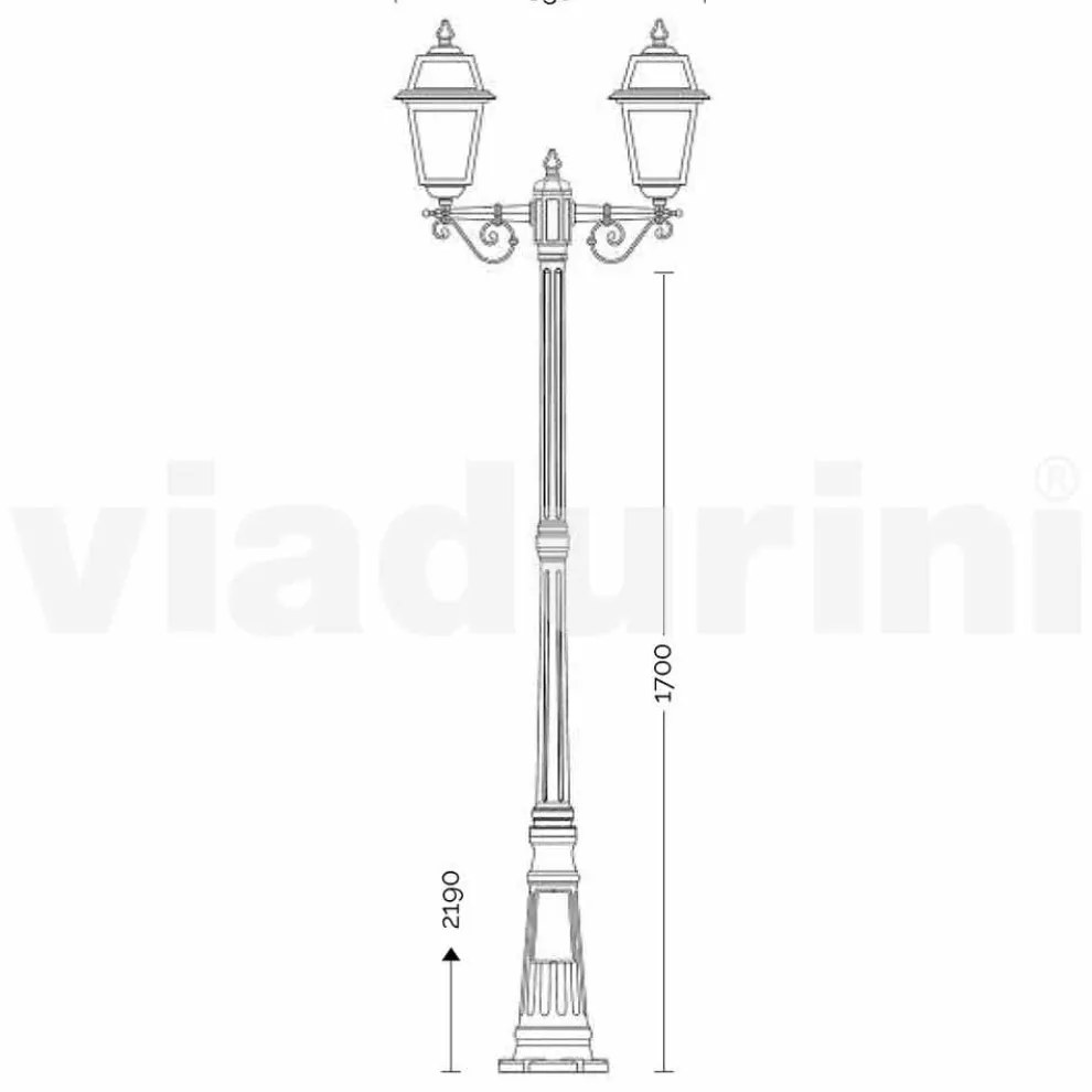 Outdoor zwei Lichter Laternenpfahl aus Aluminium, hergestellt in Italien, Kristel