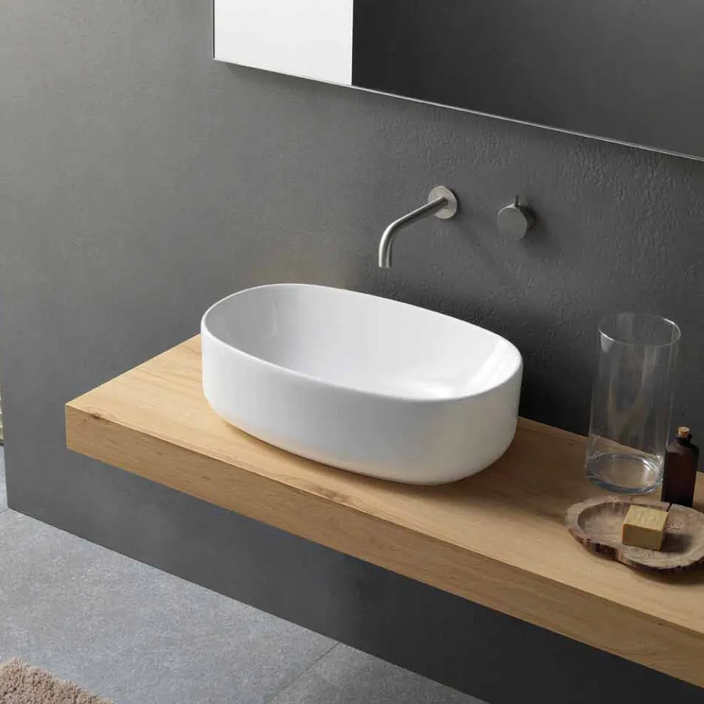 Oval Modern und Design Arbeitsplatte Waschbecken in weißer Keramik - Ventori1