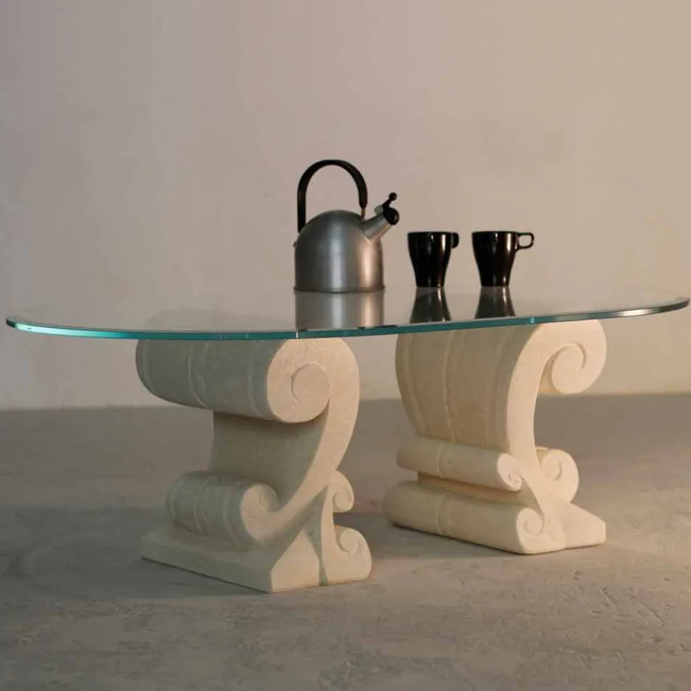 Ovaler Couchtisch aus Stein und Kristall in modernem Design Aracne-S