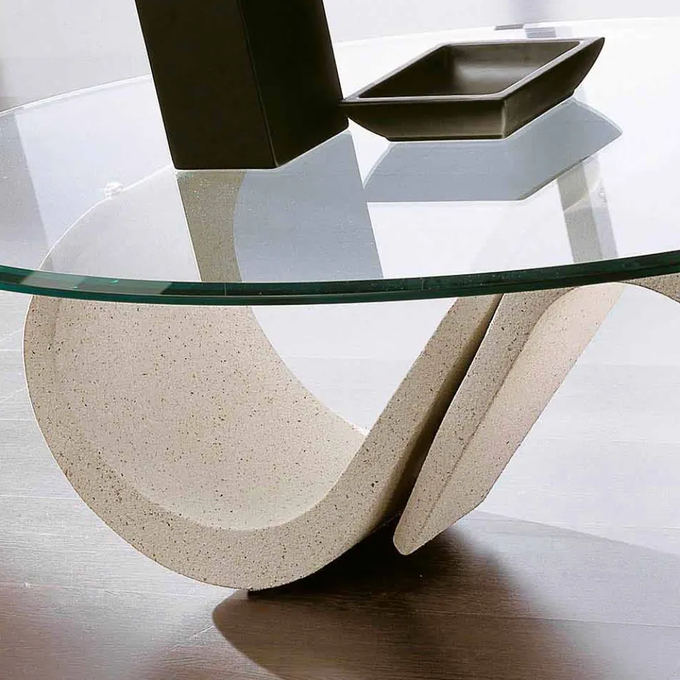 Ovaler Couchtisch aus abgeschrägtem Glas und synthetischem Marmor Made in Italy - Barbera