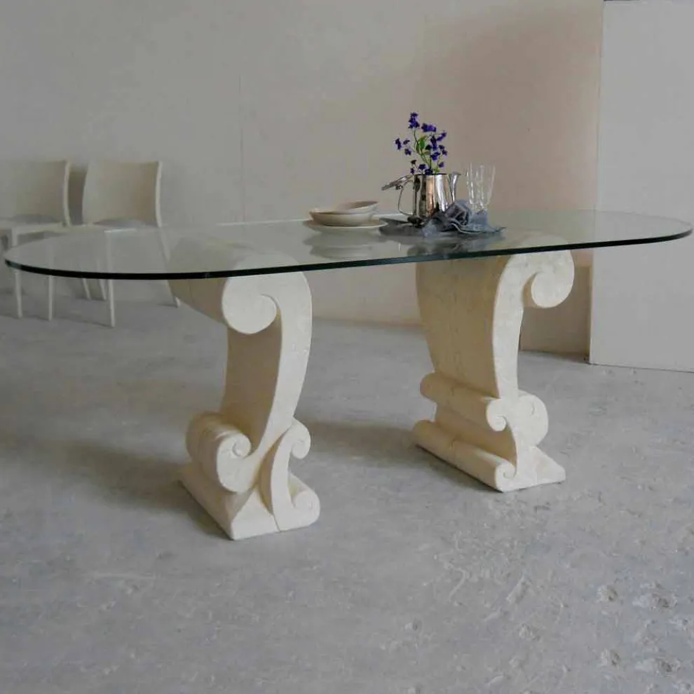 Ovaler Esstisch aus Stein und Kristall im klassischen Design Aracne