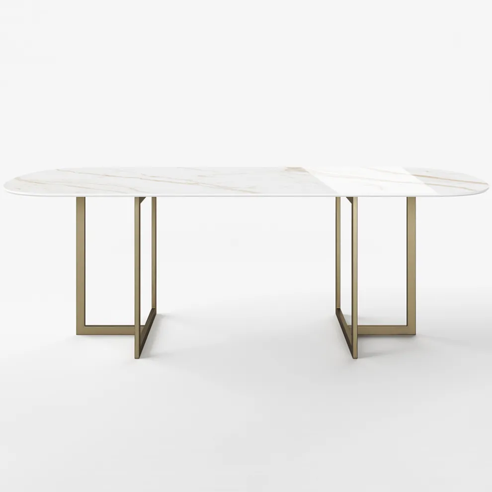 Ovaler Esstisch aus Feinsteinzeug und Metall Made in Italy - Emilio