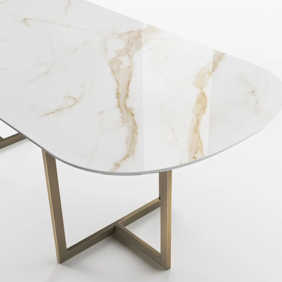 Ovaler Esstisch aus Feinsteinzeug und Metall Made in Italy - Emilio