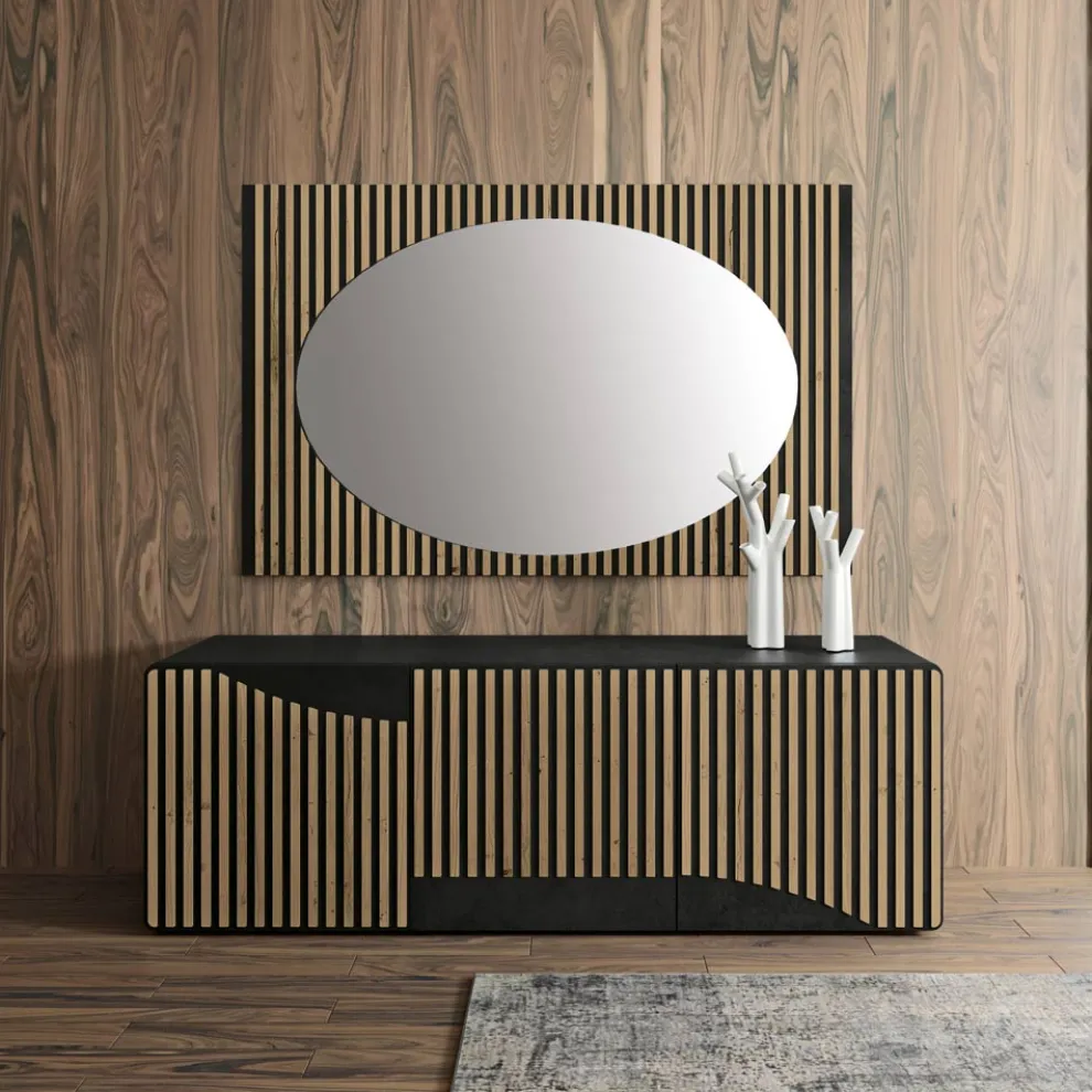 Ovaler Wandspiegel mit vertikaler Lamellenhalterung, hergestellt in Italien – Anne