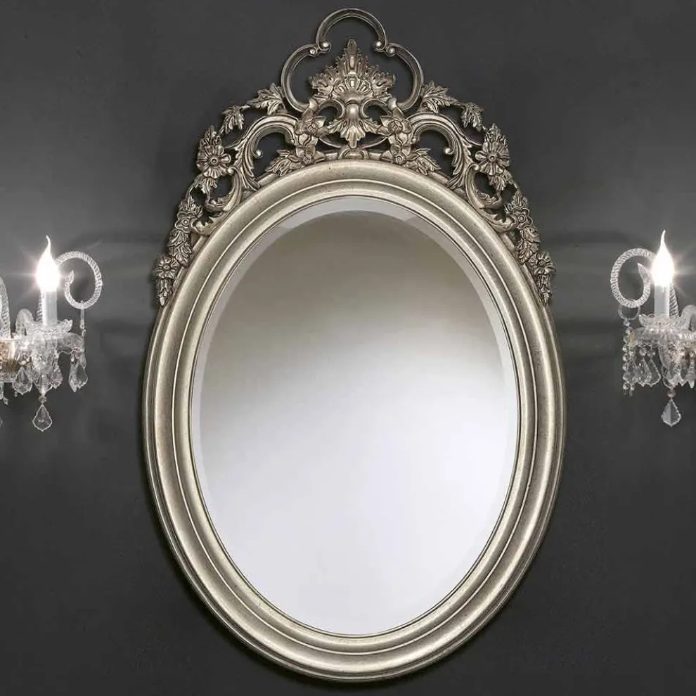 Ovaler Wandspiegel aus Silber / Gold, handgefertigt in Italien Giorgio