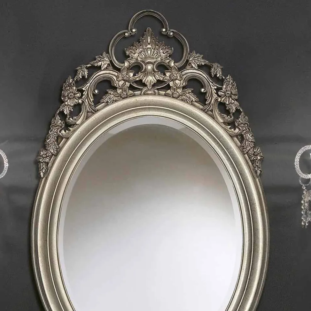 Ovaler Wandspiegel aus Silber / Gold, handgefertigt in Italien Giorgio