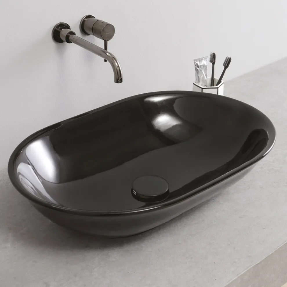 Ovales Aufsatzwaschbecken aus glänzender Keramik L 58 cm Made in Italy - Nelly