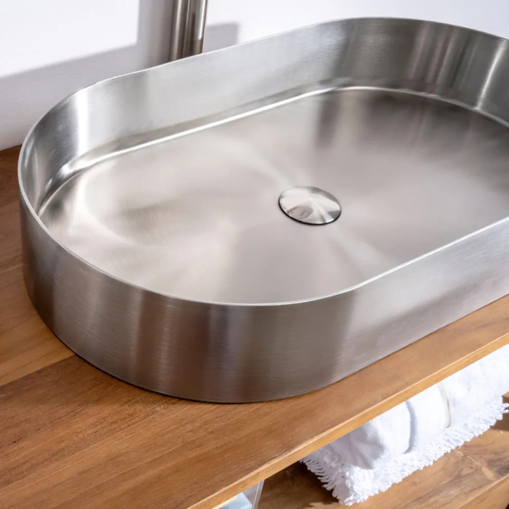 Ovales Aufsatzwaschbecken aus Edelstahl in verschiedenen Ausführungen – Anemone