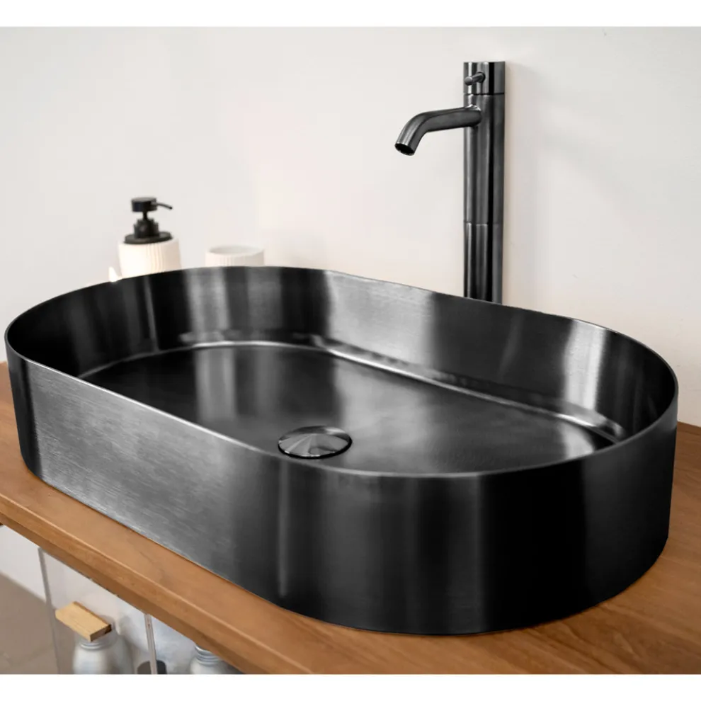 Ovales Aufsatzwaschbecken aus Edelstahl in verschiedenen Ausführungen – Anemone