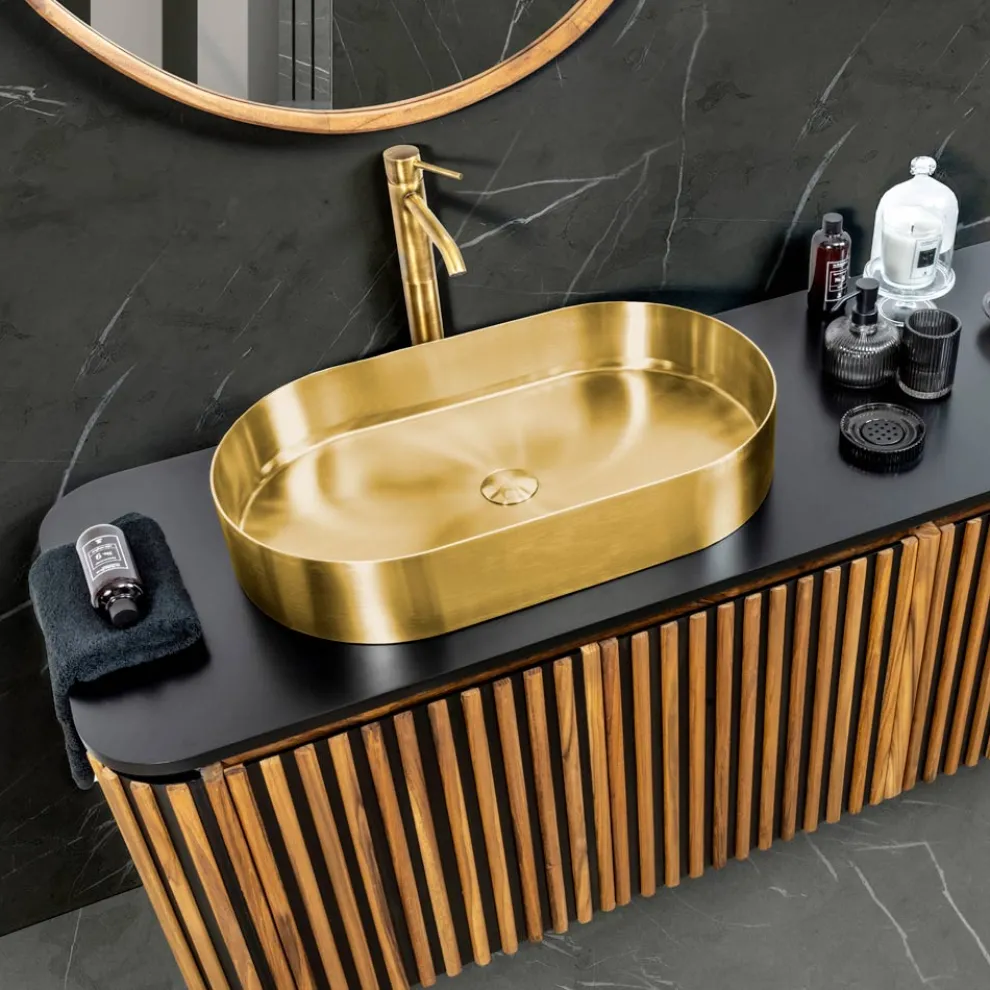 Ovales Aufsatzwaschbecken aus Edelstahl in verschiedenen Ausführungen – Anemone