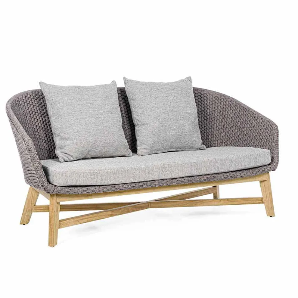 2-Sitzer Outdoor-Sofa aus Stoff mit Teakstruktur, Homemotion - Azeno