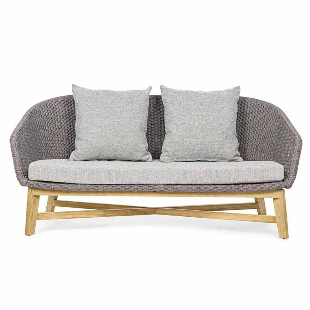 2-Sitzer Outdoor-Sofa aus Stoff mit Teakstruktur, Homemotion - Azeno