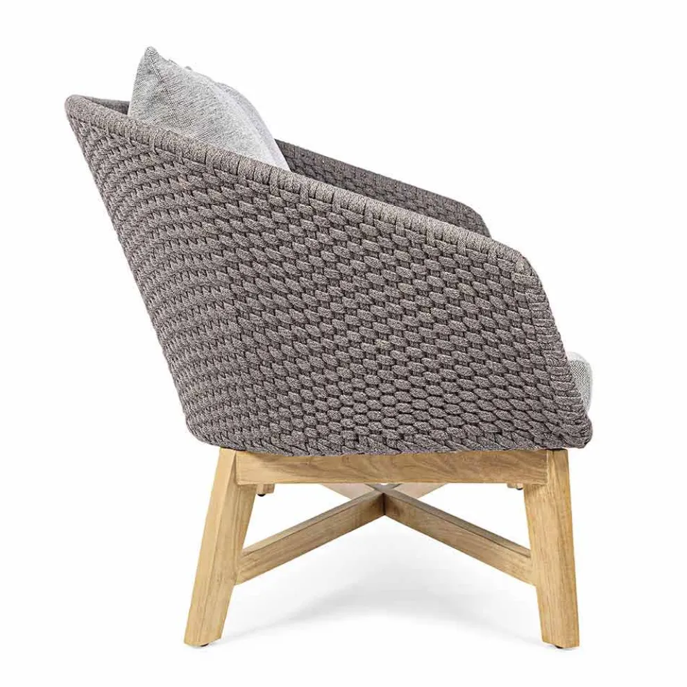 2-Sitzer Outdoor-Sofa aus Stoff mit Teakstruktur, Homemotion - Azeno