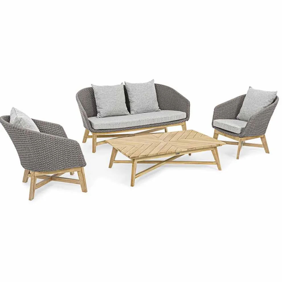 2-Sitzer Outdoor-Sofa aus Stoff mit Teakstruktur, Homemotion - Azeno