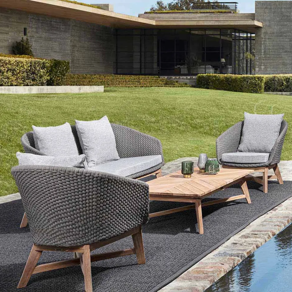 2-Sitzer Outdoor-Sofa aus Stoff mit Teakstruktur, Homemotion - Azeno