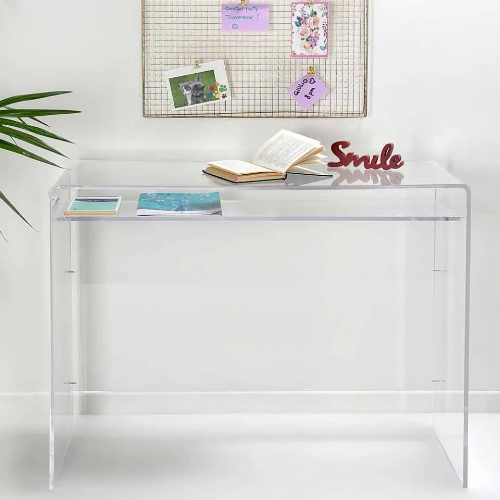 Moderner Schreibtisch aus transparentem Plexiglas, hergestellt in Italien, Barga