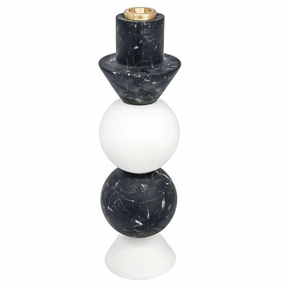 Hoher Kerzenhalter aus weißem, schwarzem und Messingmarmor Made in Italy - Bram