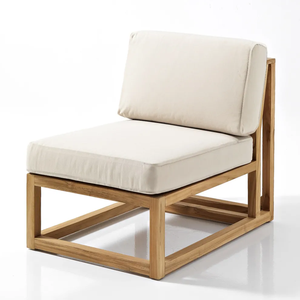 Outdoor-Sessel aus natürlichem Teakholz und Kissen - Circe