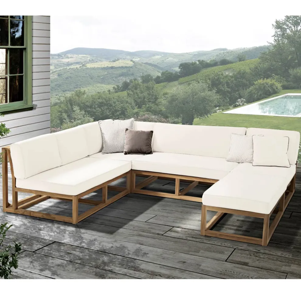 Outdoor-Sessel aus natürlichem Teakholz und Kissen - Circe